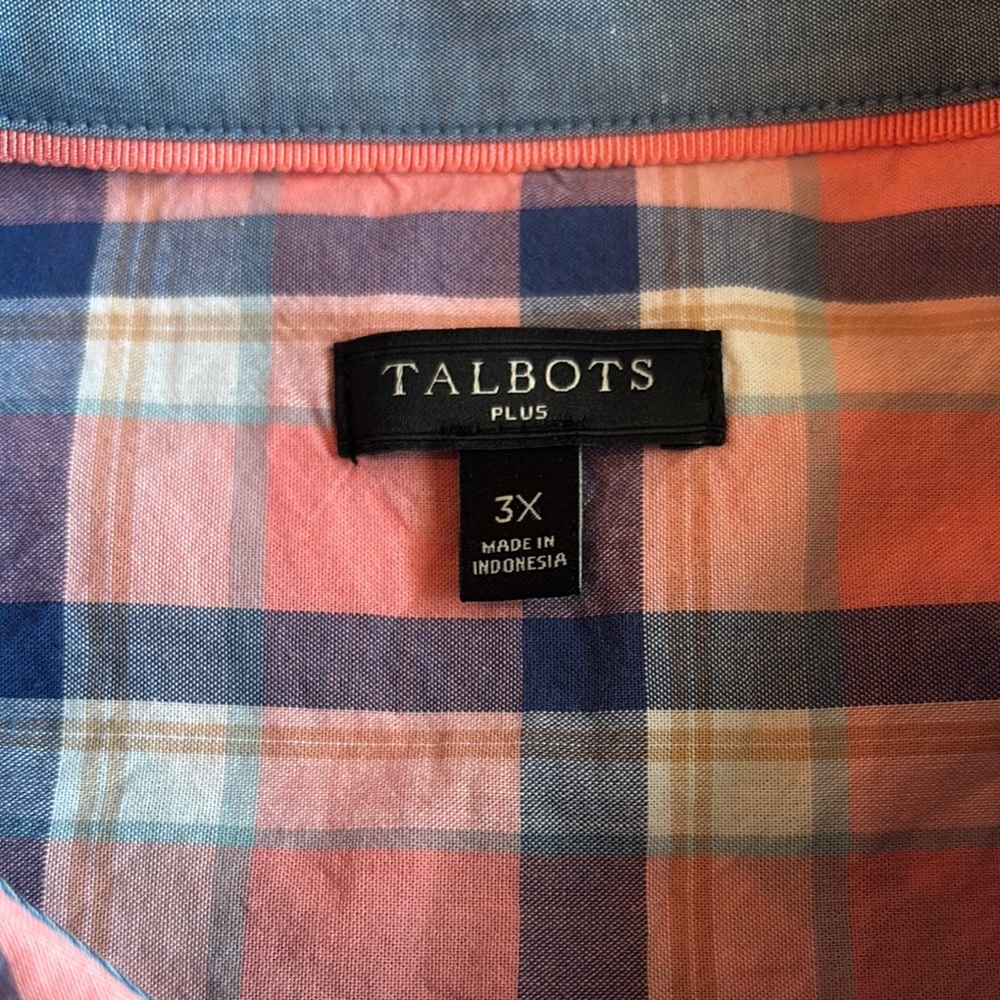 Talbots Plaid Button Down Shirt Plus 3X Pink Blue Cotton - Picture 3 of 8